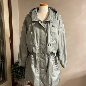 FLEET STREET women’s oversized trench coat mint green removable hood adj waist L
